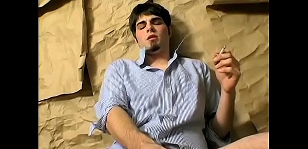  Young chain smoker wanking and stroking his big cut boner